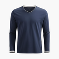 Men’s Long Sleeve Shirt with V Neck and Contrast Trim