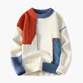 Men’s Sweater with Cable Knit and Patchwork Details