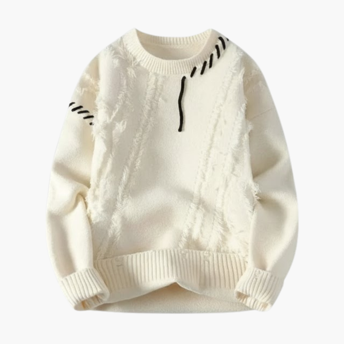 Men's Sweater with Textured Surface and Ribbed Edges