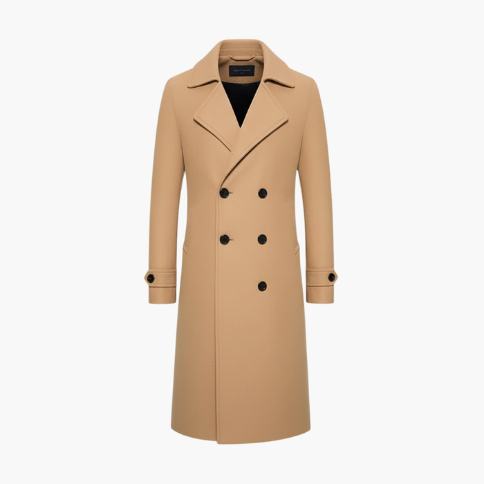 Men’s Trench Coat with Double Row Buttons and Structured Long Fit