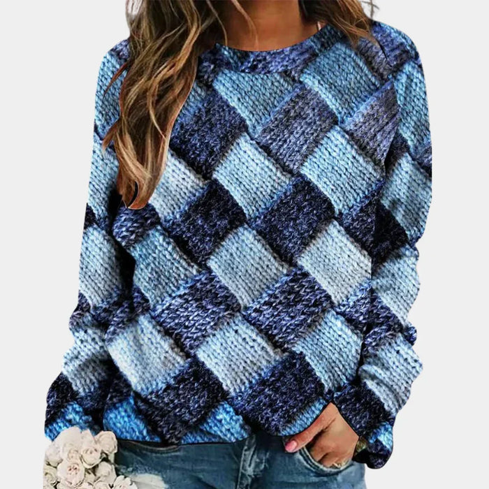 Women's Geometric Colorblock Sweater Crew Neck Long Sleeve