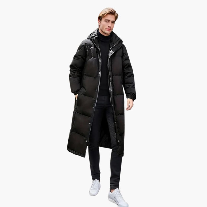 Men's Long coat with hood and zip closure