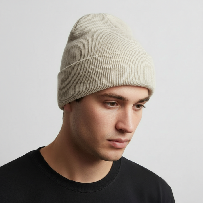 Ribbed Knit Beanie with Cuff and Embroidered Detail