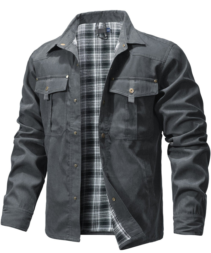 Men's Shirt Jacket with Button Front and Chest Pockets