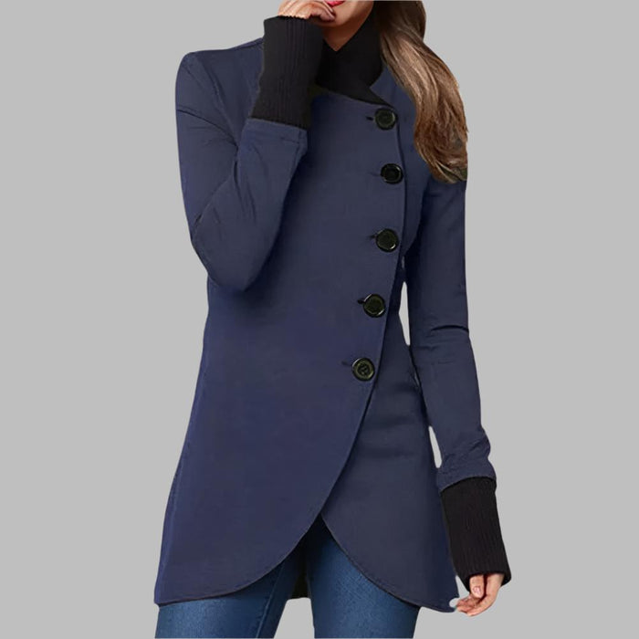 Women's Button-Front Coat Asymmetric Hem Stand Collar