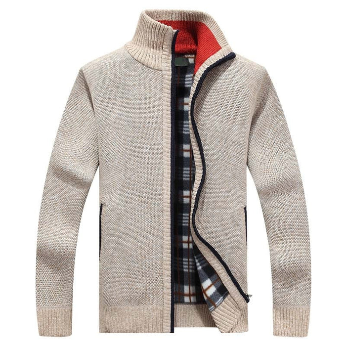 Men's Stand-Collar Zip-Up Sweater with Ribbed Cuffs