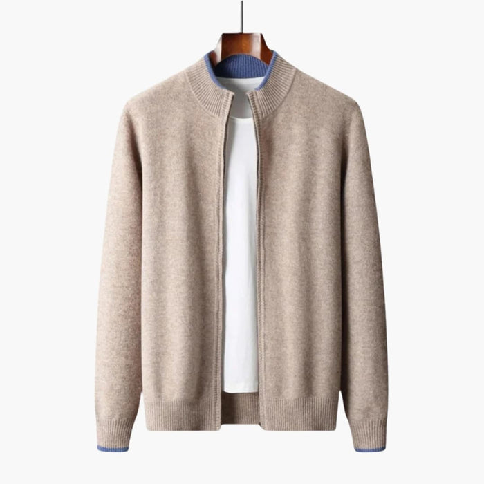 Men's Zip-Up Cardigan with Ribbed Collar