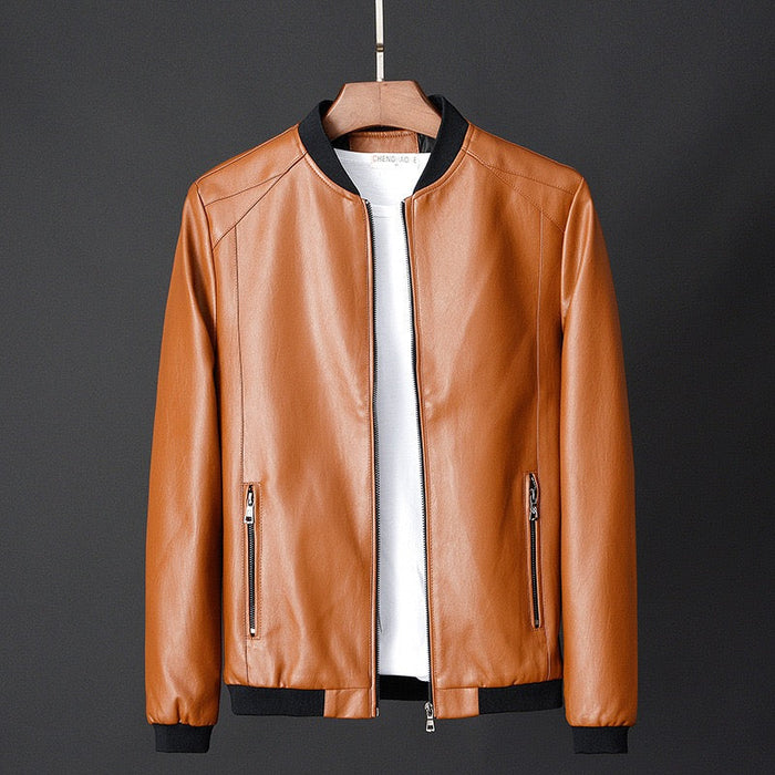 Men's Ribbed Collar Bomber Jacket Zip Front Casual