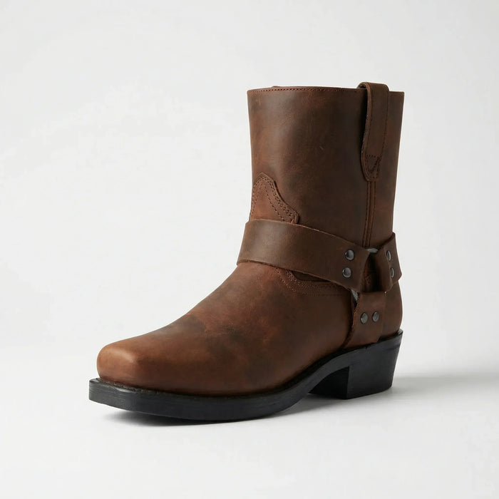 Men's Western Harness Boots with Block Heel and Strap Detail