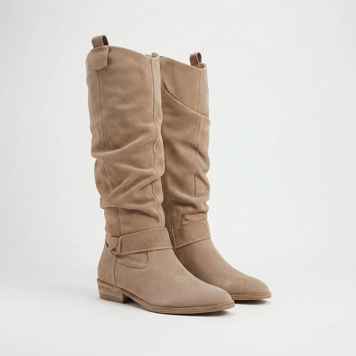 Women's Knee-High Boots with Side Zipper and Bow Detail