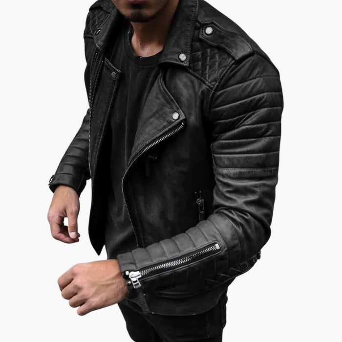 Men’s Biker Jacket with Quilted Sleeves