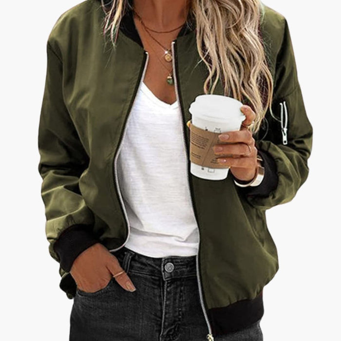 Men’s Bomber Jacket with Front Zip-Ribbed Cuffs and Hem