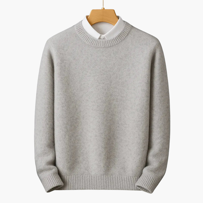 Men’s Crew Neck Knit Sweater with Ribbed Cuffs and Hem