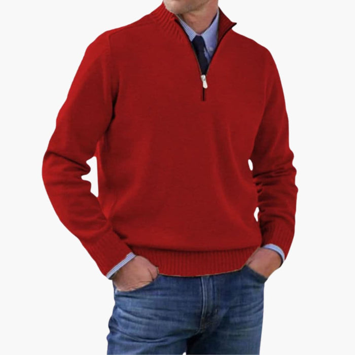 Men’s Half-Zip Sweater with High Collar and Ribbed Hem