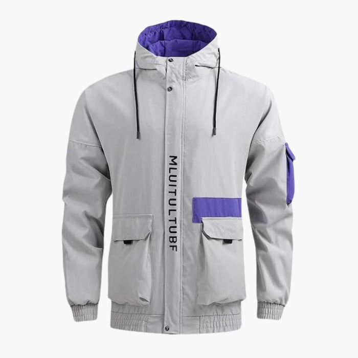 Men’s Hooded Jacket with Zipper Front and Multiple Pockets