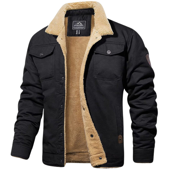 Men's Lined Bomber Jacket with Sherpa Collar and Inner Fleece