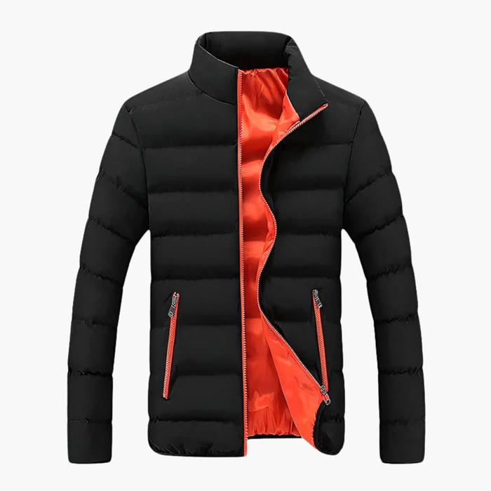 Men’s Quilted Puffer Jacket with Contrast Lining and Zip Pockets
