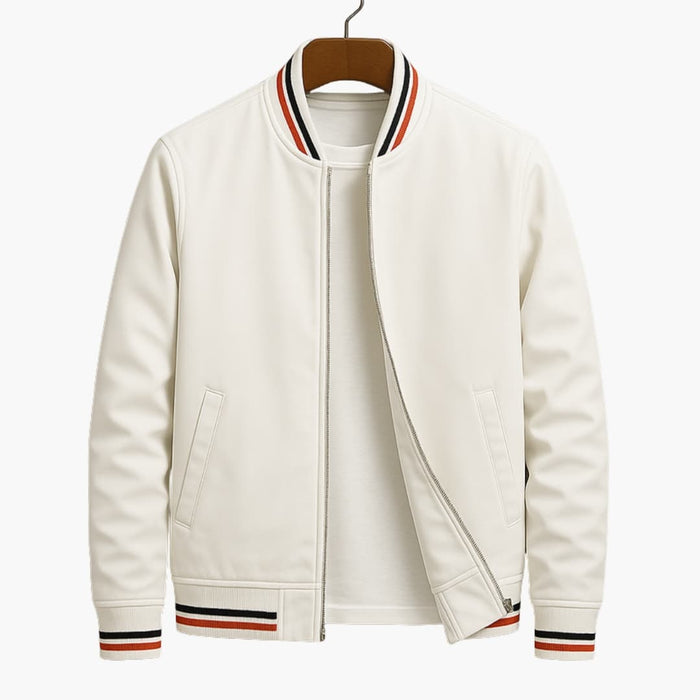 Men’s Striped Bomber Jacket with Front Zip-Ribbed Cuffs and Side Pockets