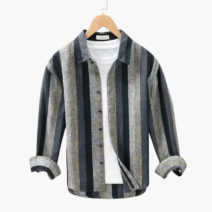 Men’s Striped Shirt with Button Front and Long Sleeves