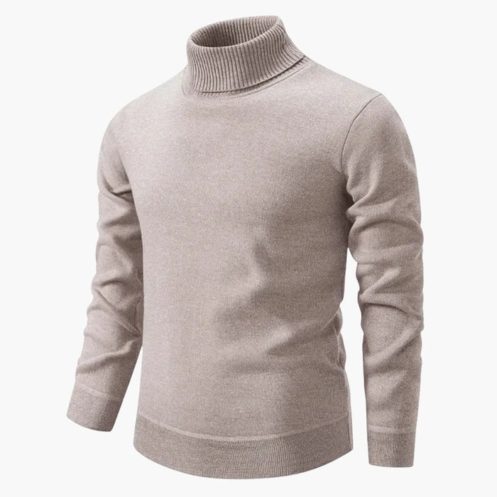 Men’s Turtleneck Sweater with Ribbed Neck and Hem