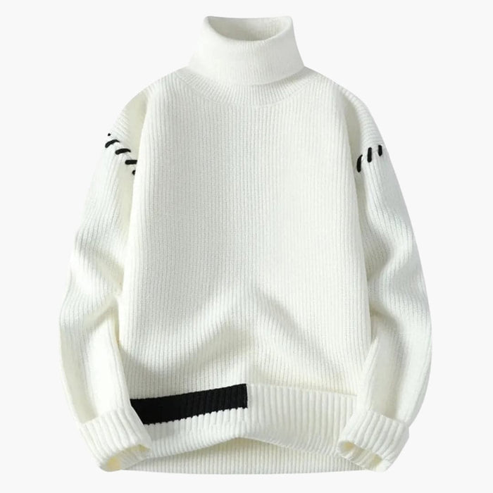 Men’s Turtleneck Knit Sweater with Ribbed Surface and Long Sleeves