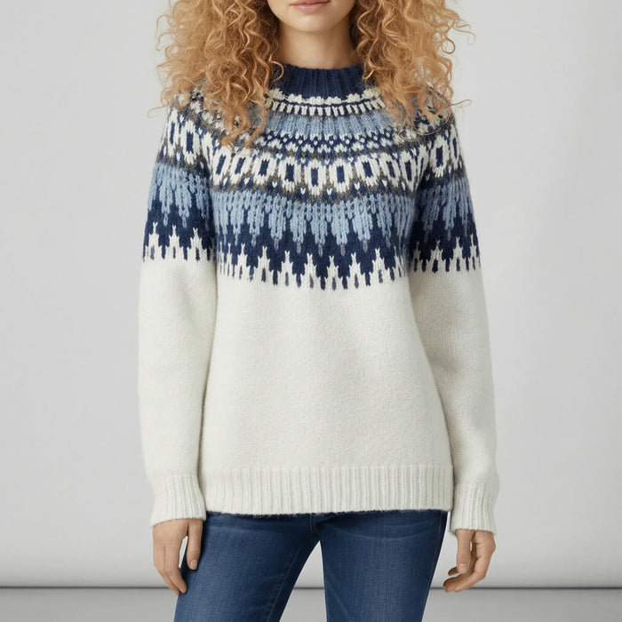 Women's Turtleneck Fair Isle Pullover Sweater Relaxed Fit