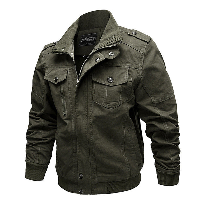 Men's Field Jacket with Chest Pockets and Rib-Knit Cuffs