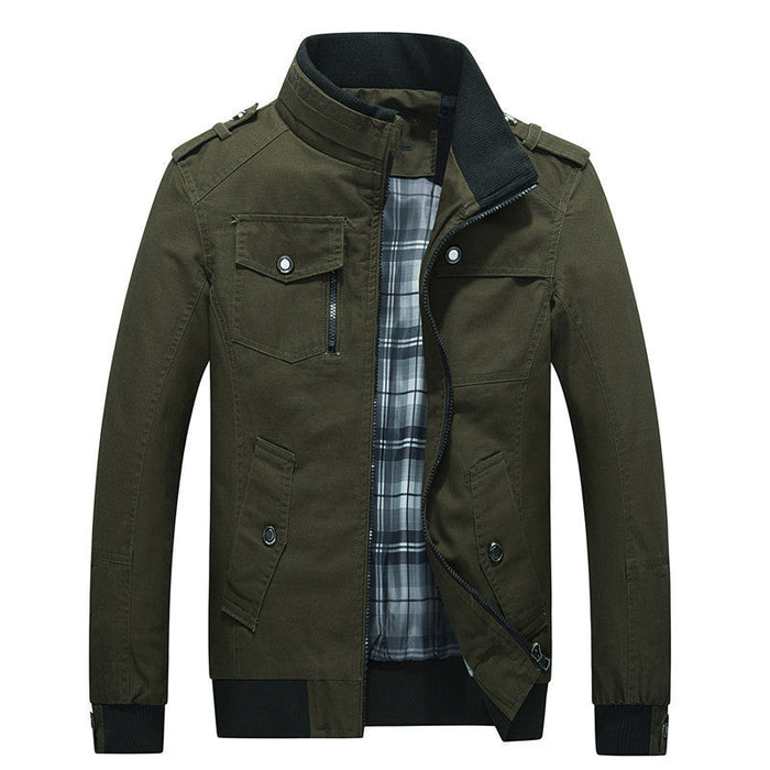 Men's Zip-Front Field Jacket with Stand Collar