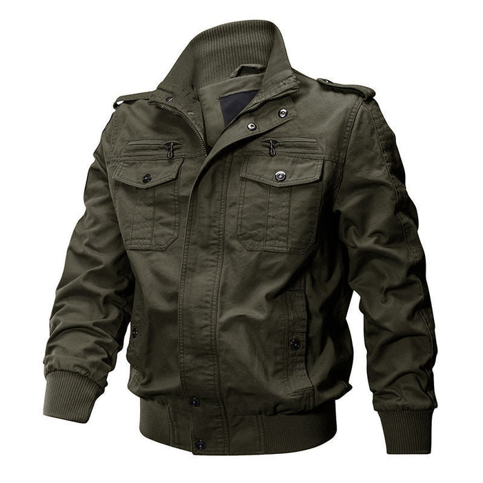 Men's Field Bomber Jacket Stand Collar Zip Pockets