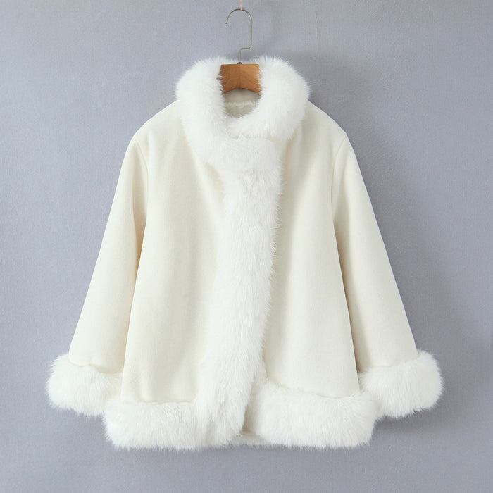 Women's Fur-Trim Jacket with Collar and Cuffs