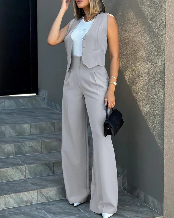 Women's Sleeveless Vest and Wide-Leg Pants Set