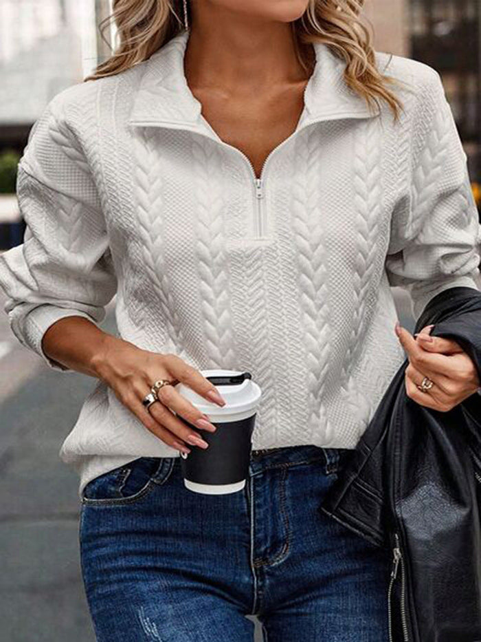 Women's Quilted Half-Zip Pullover with Textured Pattern