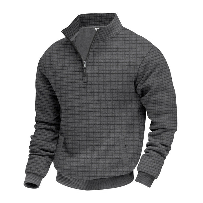 Men's Quarter-Zip Pullover with Textured Knit Design