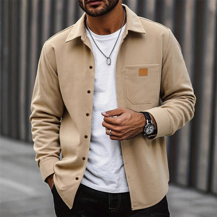 Men's Corduroy Button-Up Shirt with Chest Pocket
