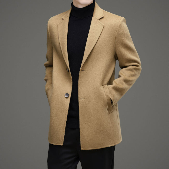 Men's Single-Breasted Notch Lapel Overcoat Mid-Length
