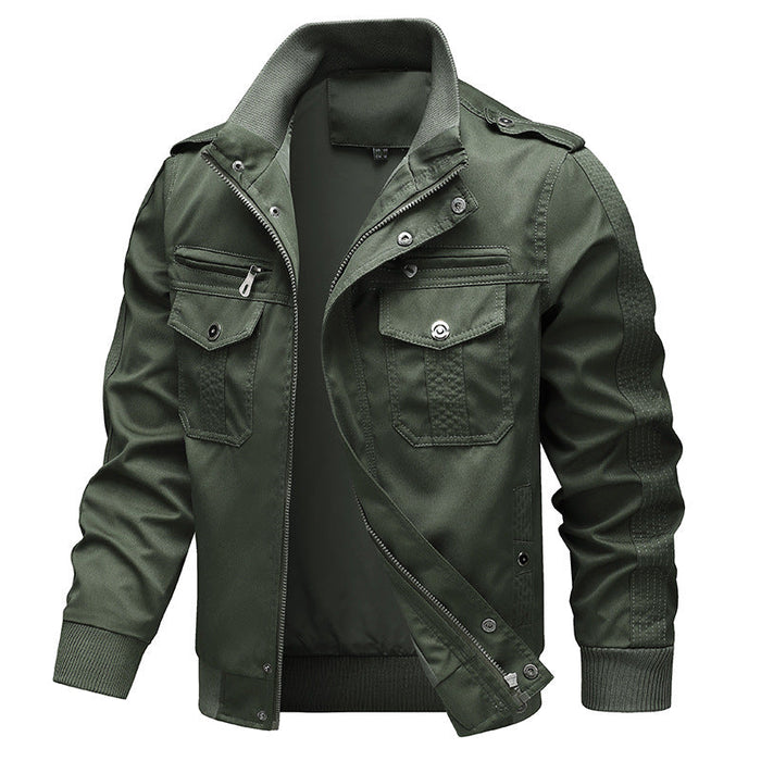 Men's Field Bomber Jacket with Chest Pockets and Ribbed Cuffs