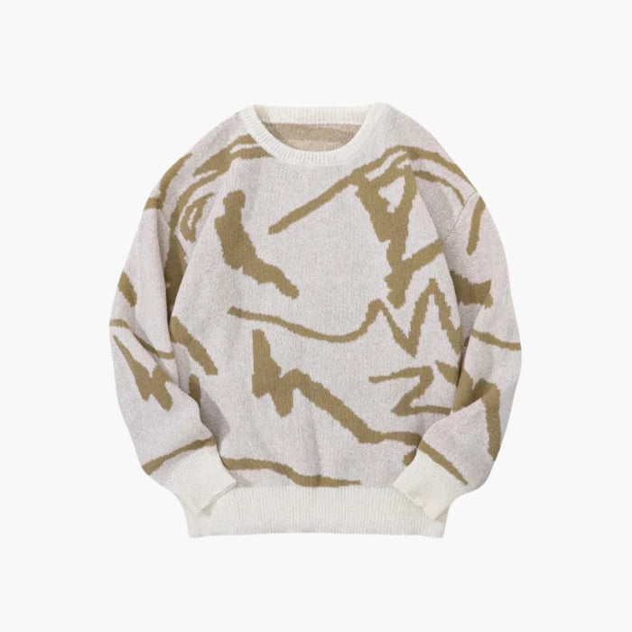 Men’s Abstract Pattern Crewneck Sweater with Ribbed Trim