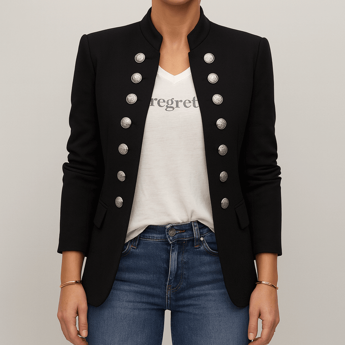 Women's Military Double-Breasted Blazer with Stand Collar