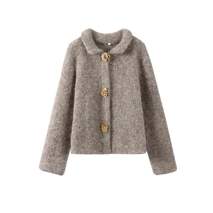 Women's Peter Pan Collar Jacket with Gold Button Closure