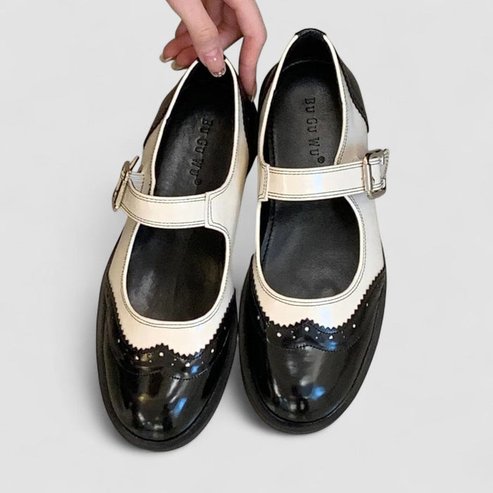 Women's Two-Tone Mary Jane Shoes with T-Strap Buckle