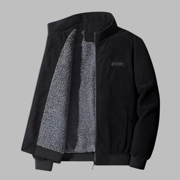 Men's Corduroy Bomber Jacket with Ribbed Cuffs and Collar