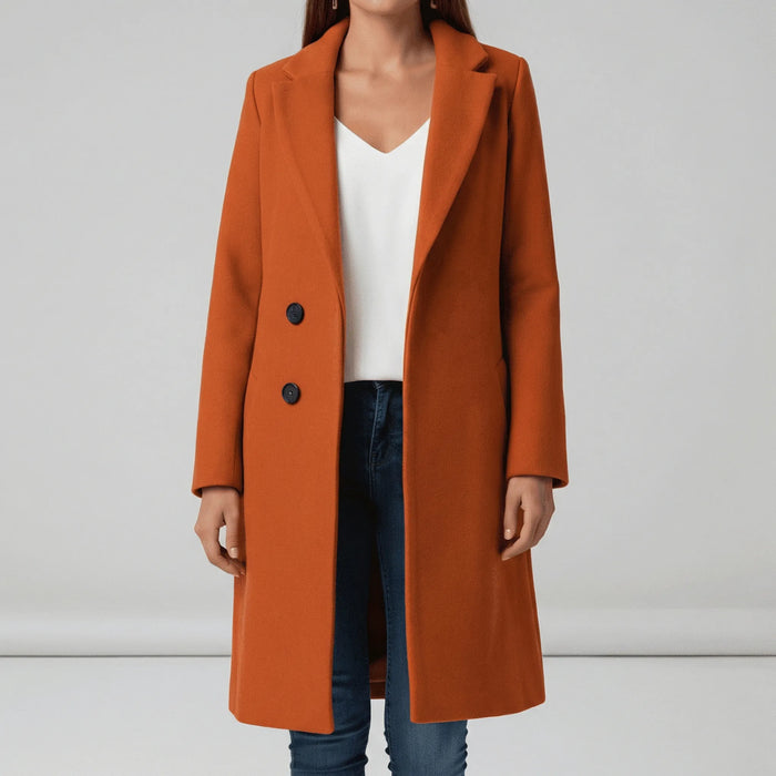 Women's Double-Breasted Longline Coat with Notched Collar