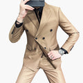 Men's Two-Piece Suit with Slim-Fit Pants and Double-Breasted Jacket