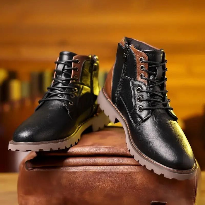 Men's Lace-Up Ankle Boots with Side Zip and Lug Sole
