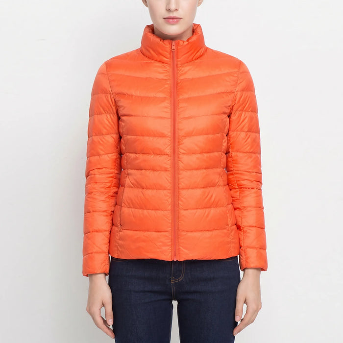 Women's Quilted Puffer Jacket Fitted Zip-Front