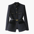 Women’s Blazer with Textured Surface and Belted Waist