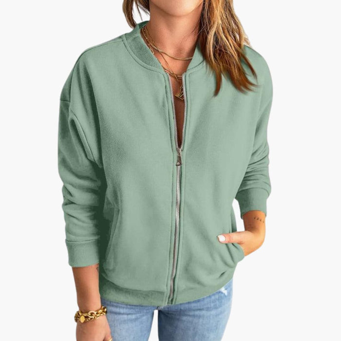 Women’s Bomber Jacket with Front Zipper and Slim Fit