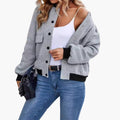 Women’s Bomber Jacket with Pockets and Contrasting Collar