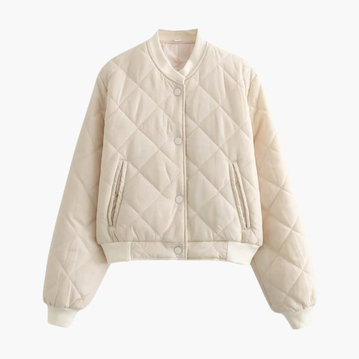 Women’s Bomber Jacket with Quilted Panels and Elastic Waist