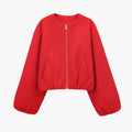 Women's Cropped Bomber Jacket - Practical Zipper Closure